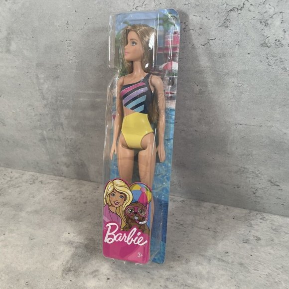 NEW Barbie Water Play‎ Fun Doll Pink Beach Pool Striped Swim Suit 2019 NIB - Picture 1 of 4